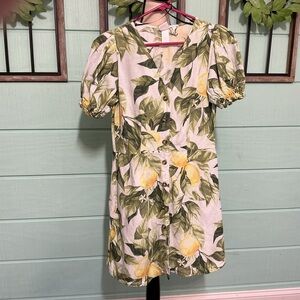H&M Linen Blend Lemon Print Dress | XS (Est.)